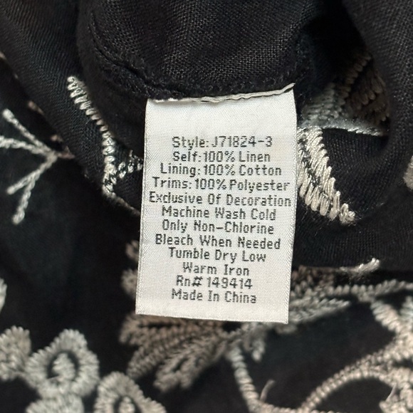 Johnny Was Domingo High Slit Linen Maxi Skirt w/Embroidery Blk/Wht Sz L NWT - Picture 10 of 10